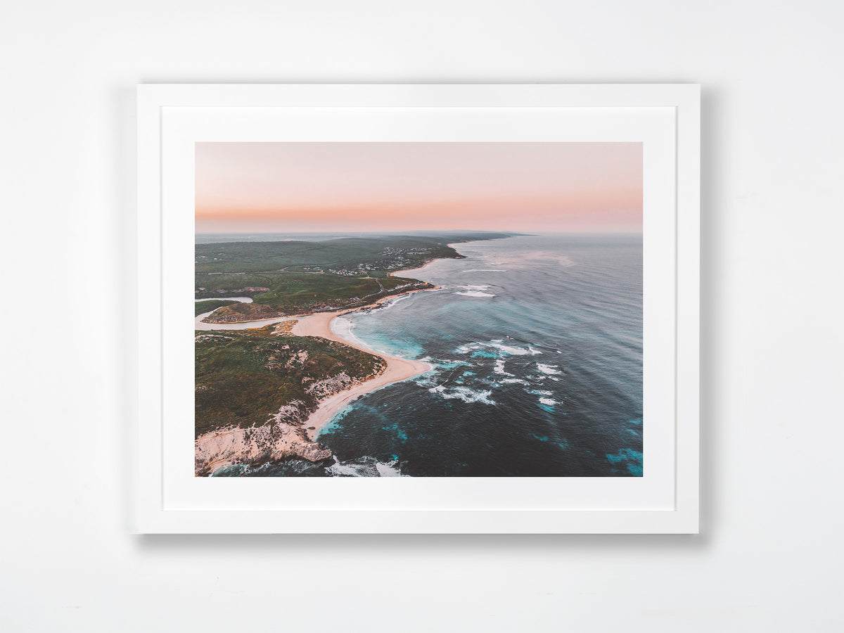 Margaret River, Margaret River Region, WA. Aerial photography print by Salty Wings in a white Classic Frame, landscape (SW2265)