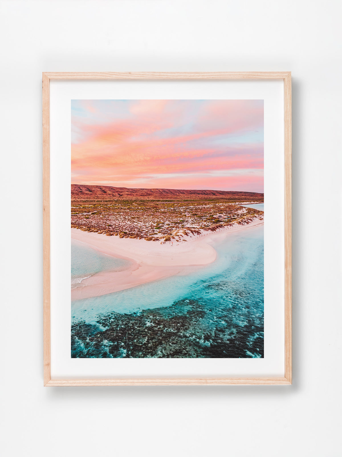 Turquoise Bay, Ningaloo Coast, WA. Aerial photography print by Salty Wings in a Raw Oak Deep Set Frame, portrait (SW2285)
