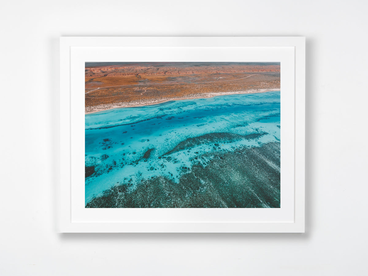 Osprey Bay, Exmouth, Ningaloo, WA. Aerial photography print by Salty Wings in a white Classic Frame, landscape (SW2312)