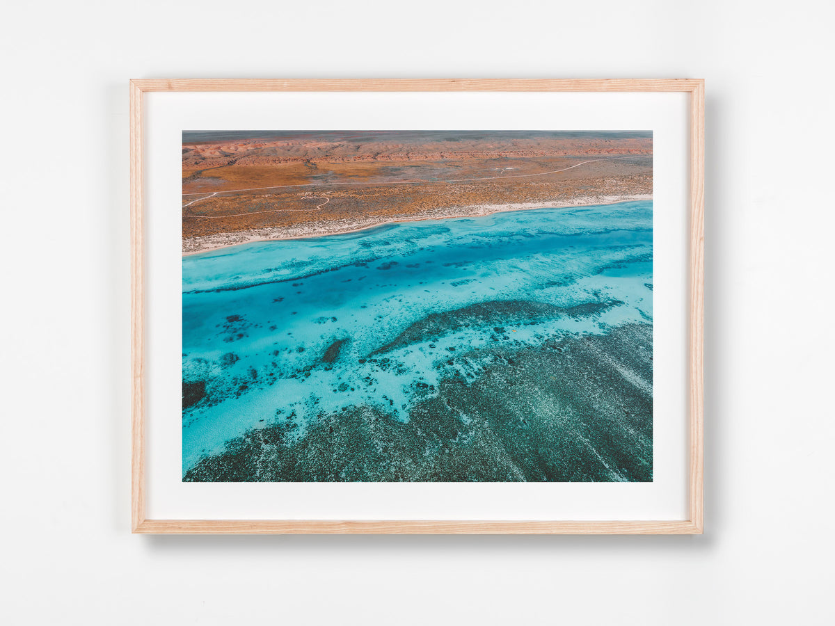 Osprey Bay, Exmouth, Ningaloo, WA. Aerial photography print by Salty Wings in a Raw Oak Deep Set Frame, landscape (SW2312)