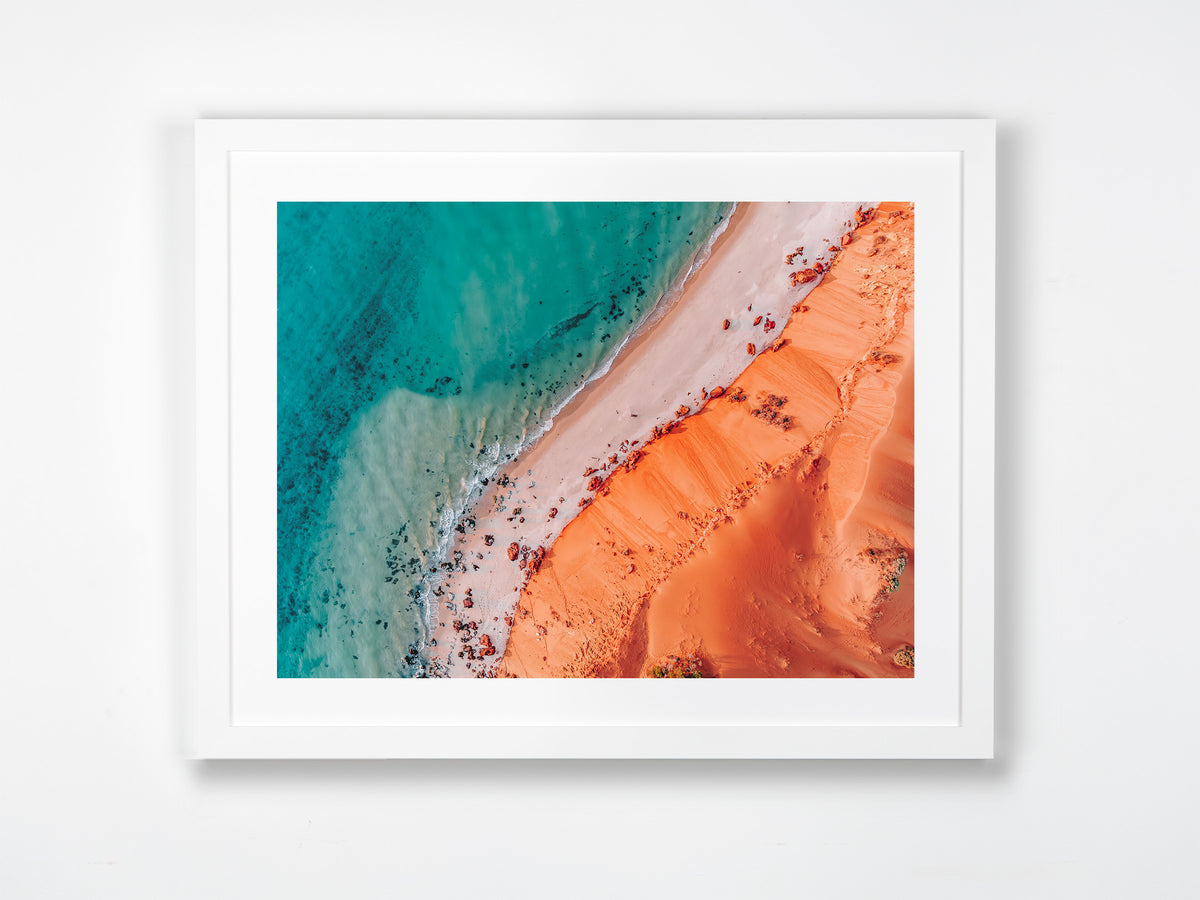 Shark Bay, Gascoyne, WA. Aerial photography print by Salty Wings in a white Classic Frame, landscape (SW2316)