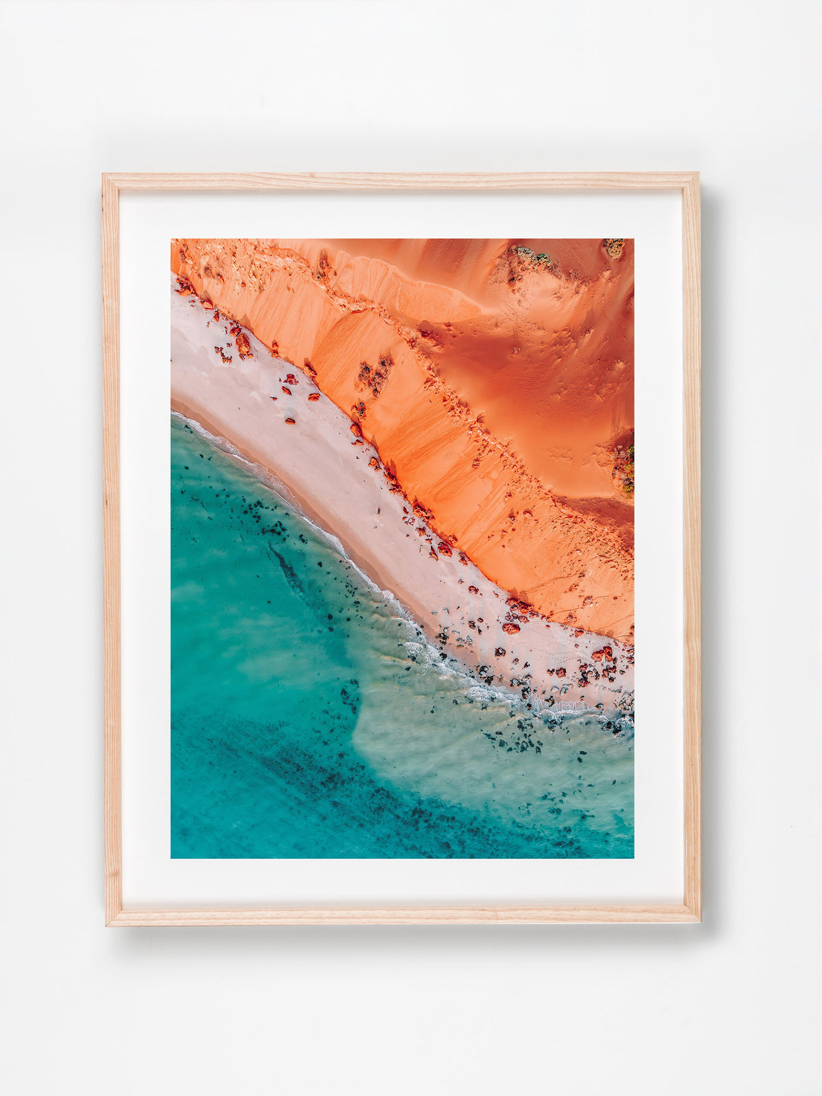 Shark Bay, Gascoyne, WA. Aerial photography print by Salty Wings in a Raw Oak Deep Set Frame, portrait (SW2316)