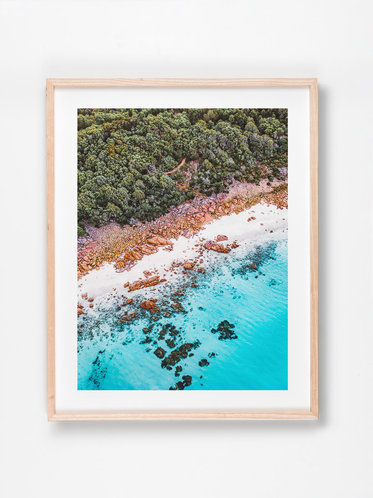 Meelup, Margaret River Region, WA. Aerial photography print by Salty Wings in a Raw Oak Deep Set Frame, portrait (SW2359)