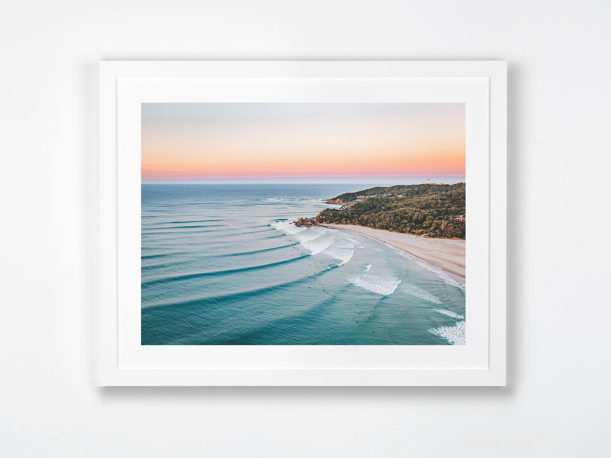 Byron Bay, Northern Rivers, NSW. Aerial photography print by Salty Wings in a white Classic Frame, landscape (SW2383)