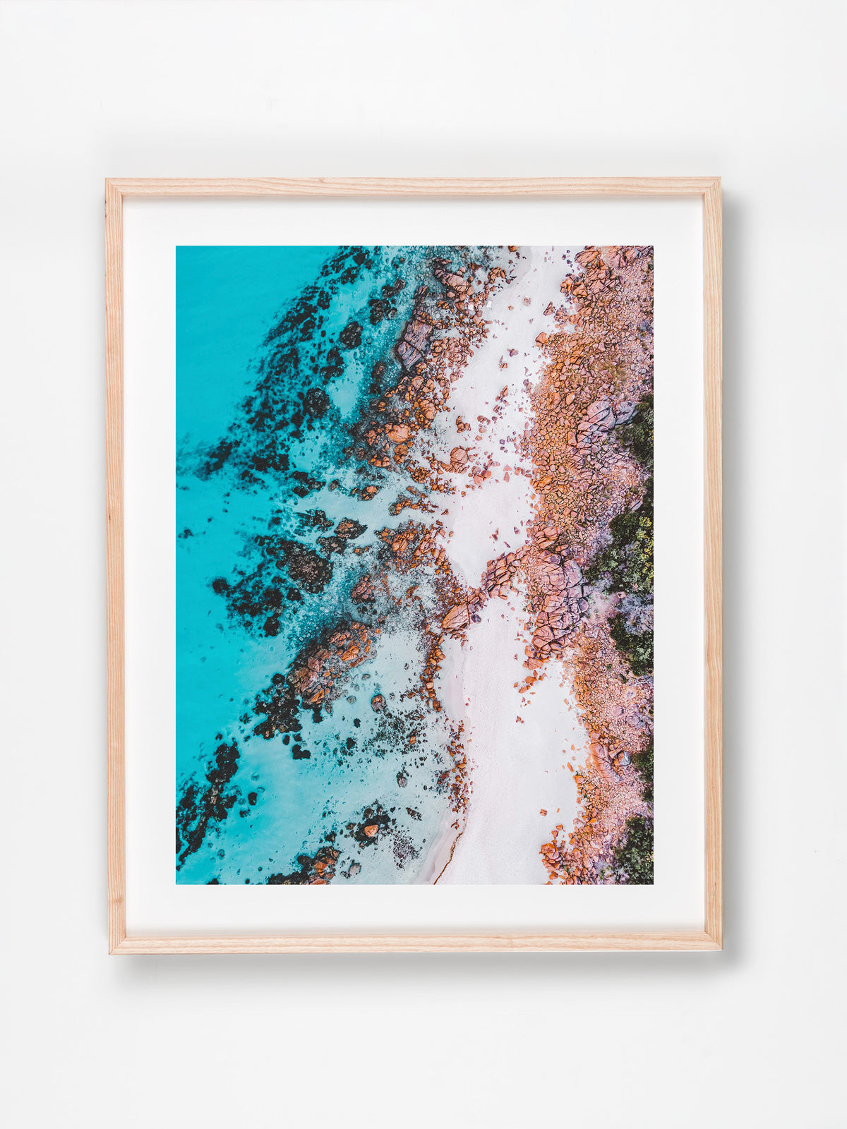 Meelup, Margaret River Region, WA. Aerial photography print by Salty Wings in a Raw Oak Deep Set Frame, portrait (SW2385)