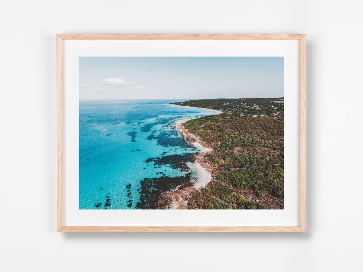 Eagle Bay, Margaret River Region, WA. Aerial photography print by Salty Wings in a Raw Oak Deep Set Frame, landscape (SW2392)