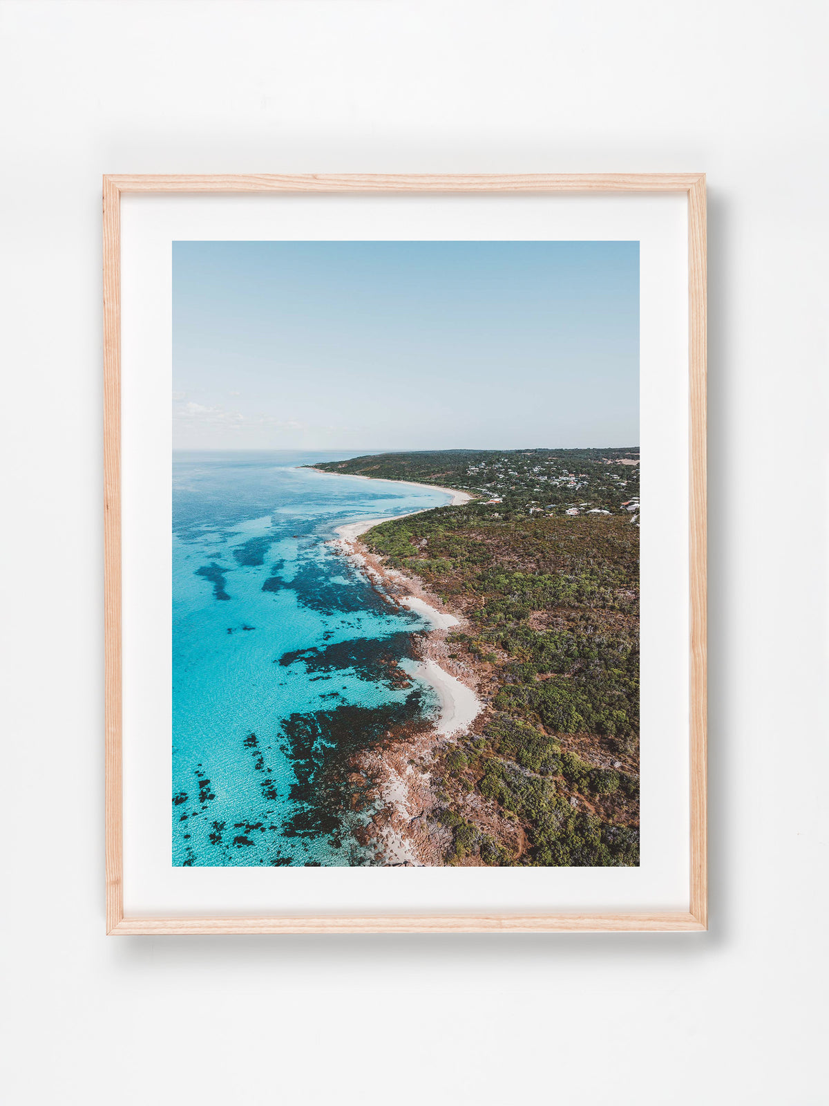 Eagle Bay, Margaret River Region, WA. Aerial photography print by Salty Wings in a Raw Oak Deep Set Frame, portrait (SW2392)