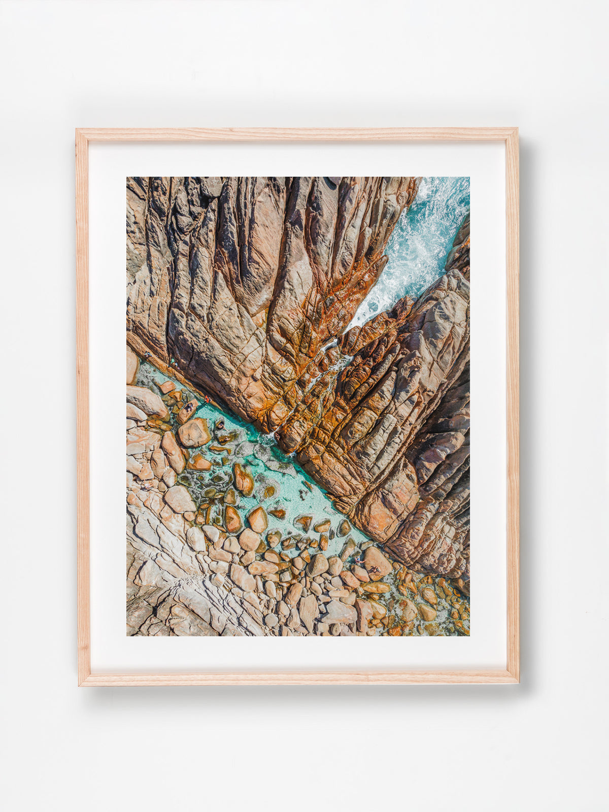 Wyadup, Yallingup, Margaret River Region, WA. Aerial photography print by Salty Wings in a Raw Oak Deep Set Frame, portrait (SW2430)