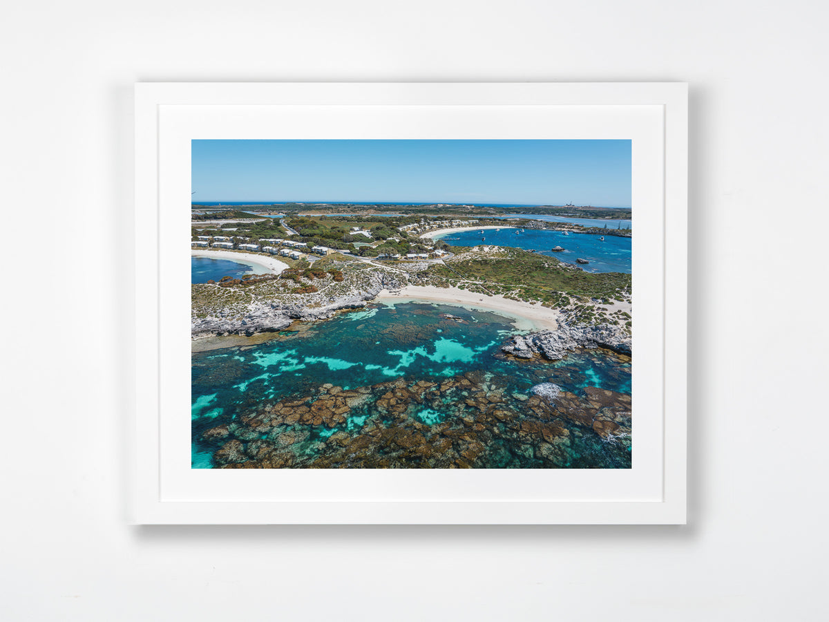 Fays Bay, Rottnest Island, Perth, WA. Aerial photography print by Salty Wings in a white Classic Frame, landscape (SW2436)