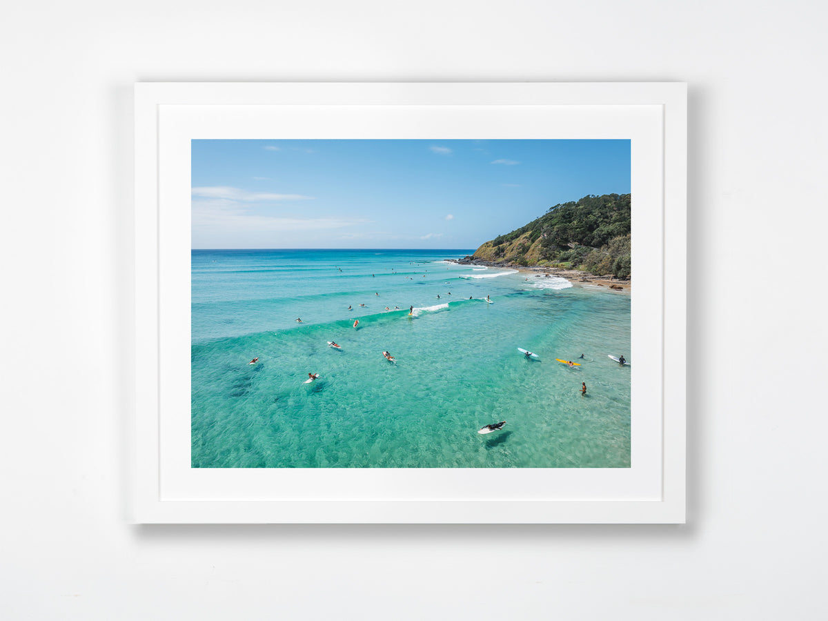 Wategos, Byron Bay, Northern Rivers, NSW. Aerial photography print by Salty Wings in a white Classic Frame, landscape (SW2438)