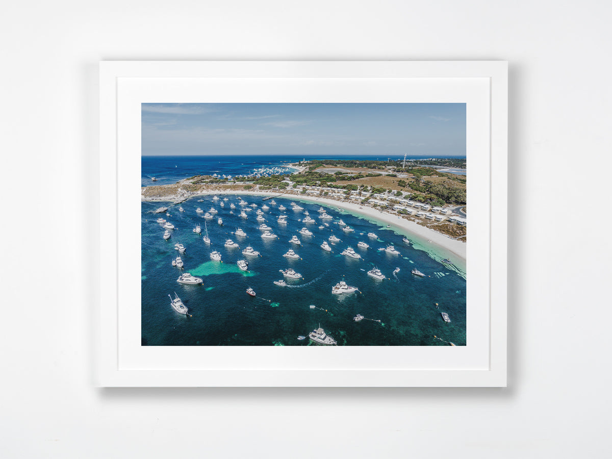 Geordie Bay, Rottnest Island, Perth, WA. Aerial photography print by Salty Wings in a white Classic Frame, landscape (SW2439)