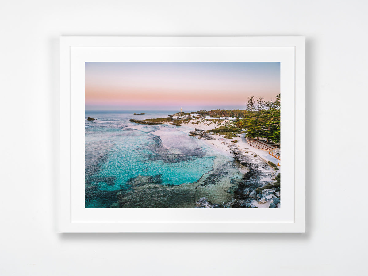 The Basin, Rottnest Island, WA. Aerial photography print by Salty Wings in a white Classic Frame, landscape (SW2442)