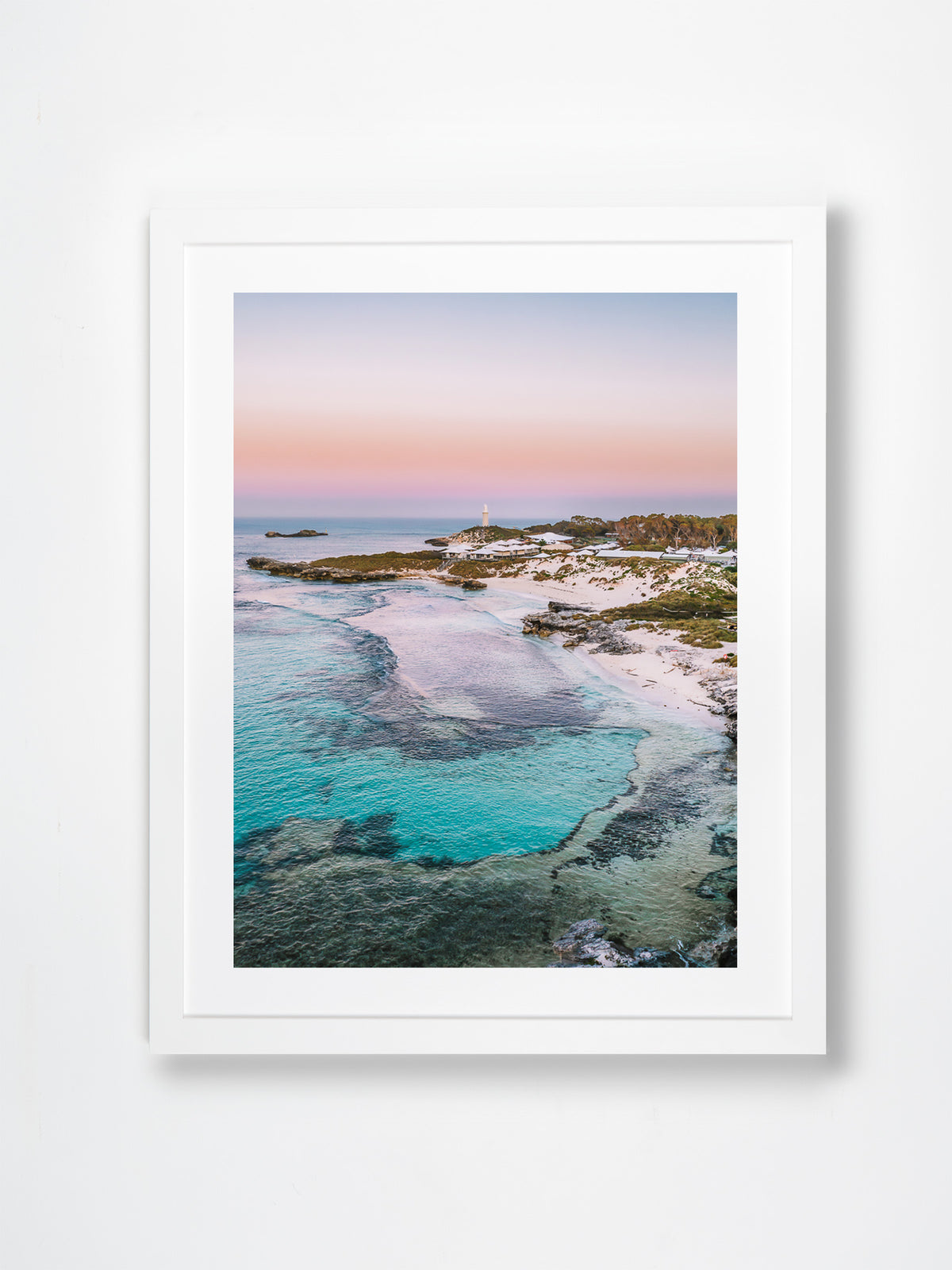 The Basin, Rottnest Island, WA. Aerial photography print by Salty Wings in a white Classic Frame, portrait (SW2442)