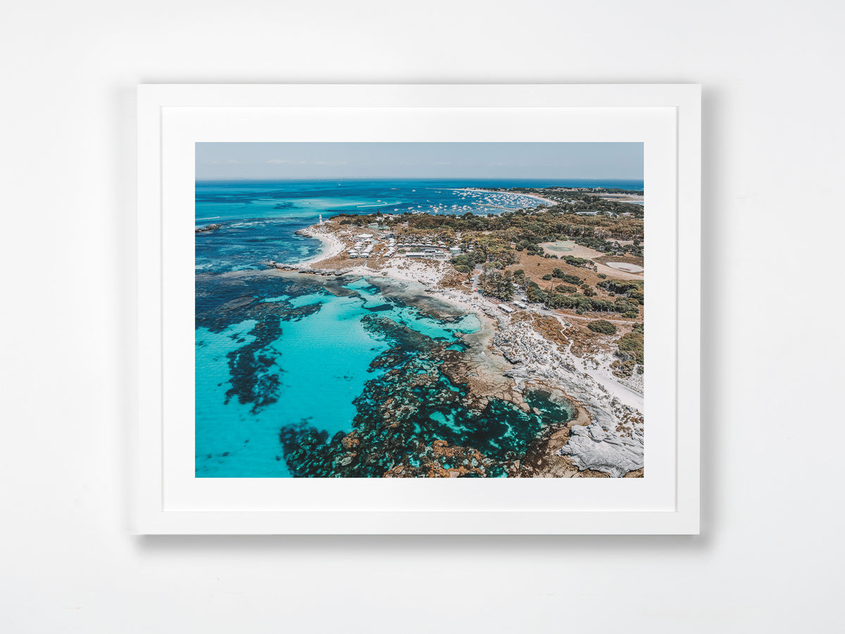 The Basin, Rottnest Island, Perth, WA. Aerial photography print by Salty Wings in a white Classic Frame, landscape (SW2456)