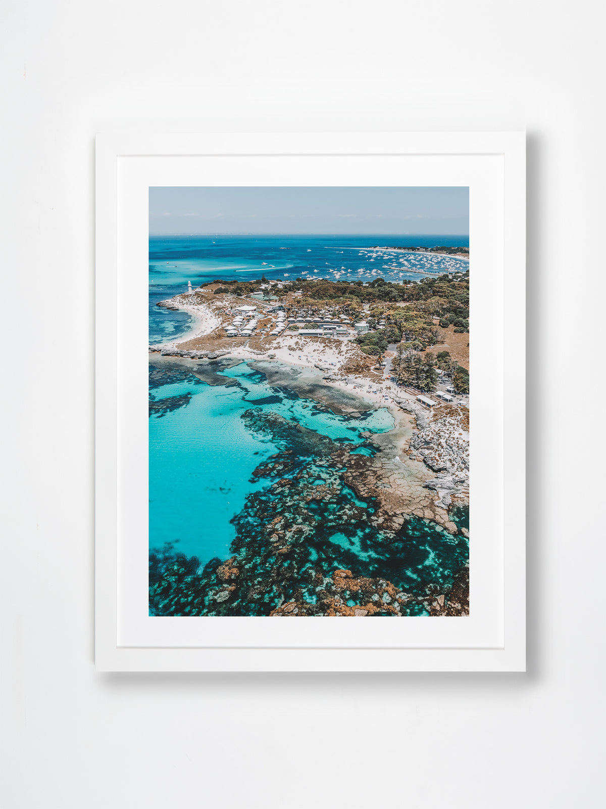 The Basin, Rottnest Island, Perth, WA. Aerial photography print by Salty Wings in a white Classic Frame, portrait (SW2456)