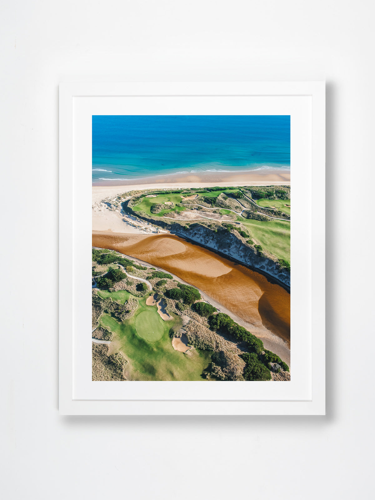 Barnbougle, Bridport, North-East Tasmania, TAS. Aerial photography print by Salty Wings in a white Classic Frame, portrait (SW2460)