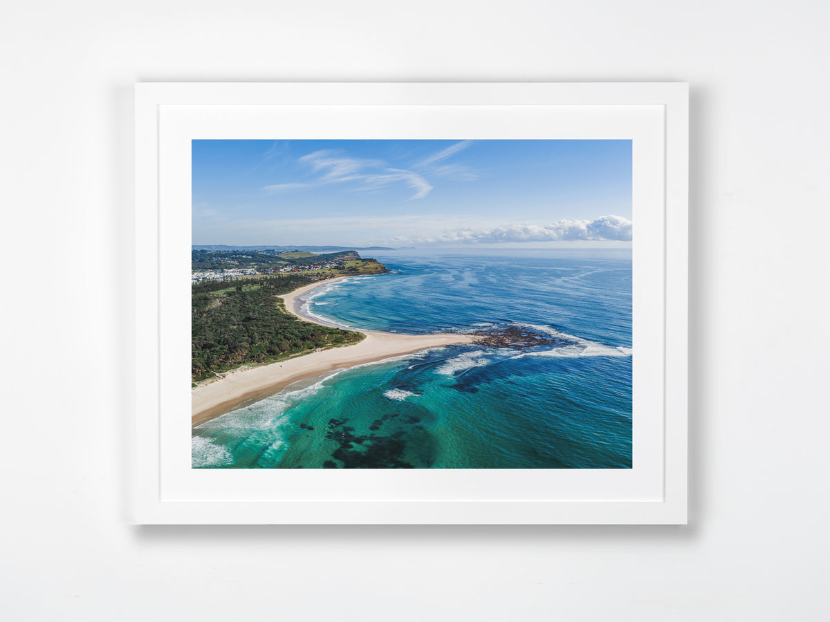 Flat Rock, Ballina, NSW. Aerial photography print by Salty Wings in a white Classic Frame, landscape (SW2492)