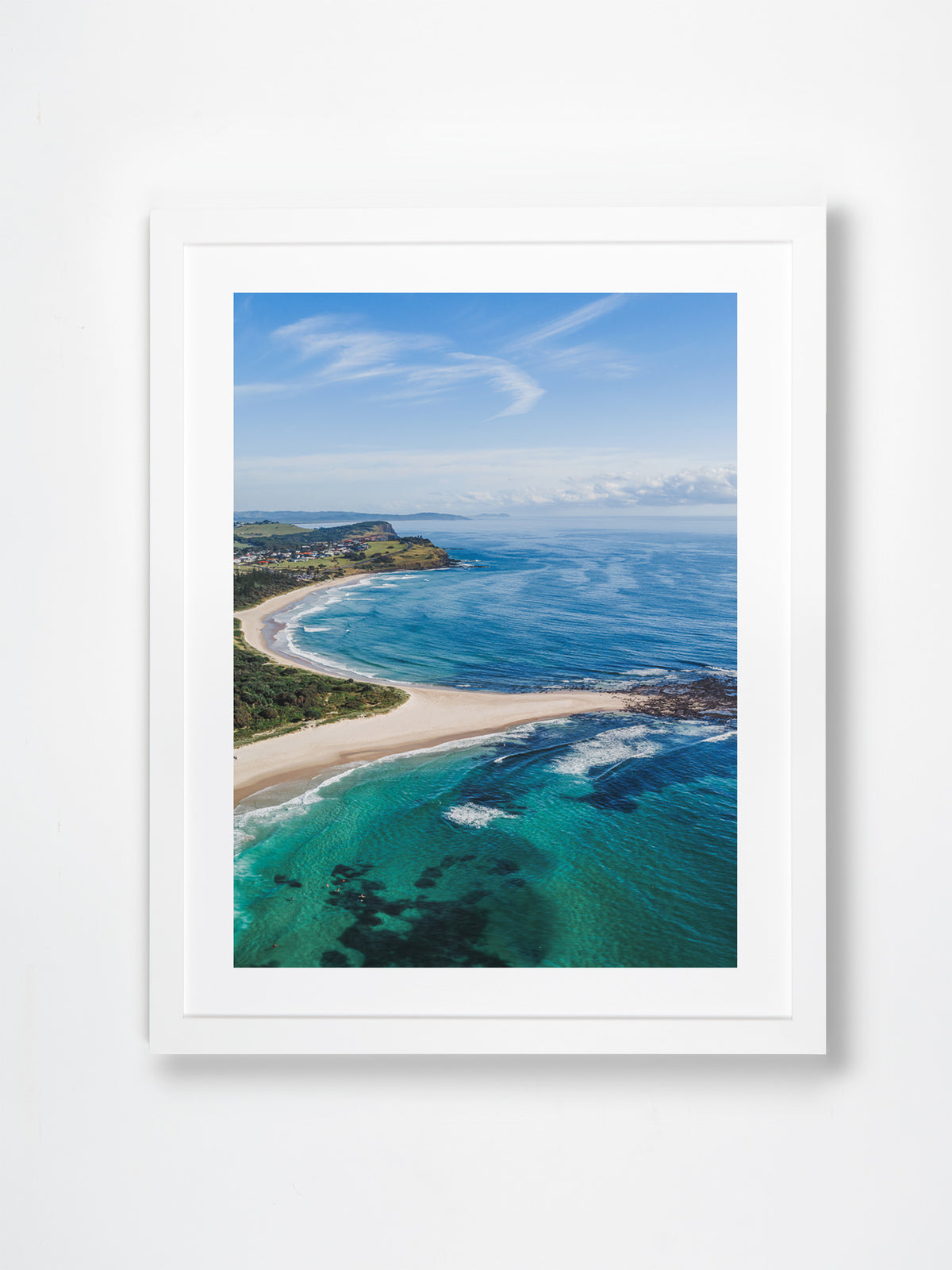 Flat Rock, Ballina, NSW. Aerial photography print by Salty Wings in a white Classic Frame, portrait (SW2492)