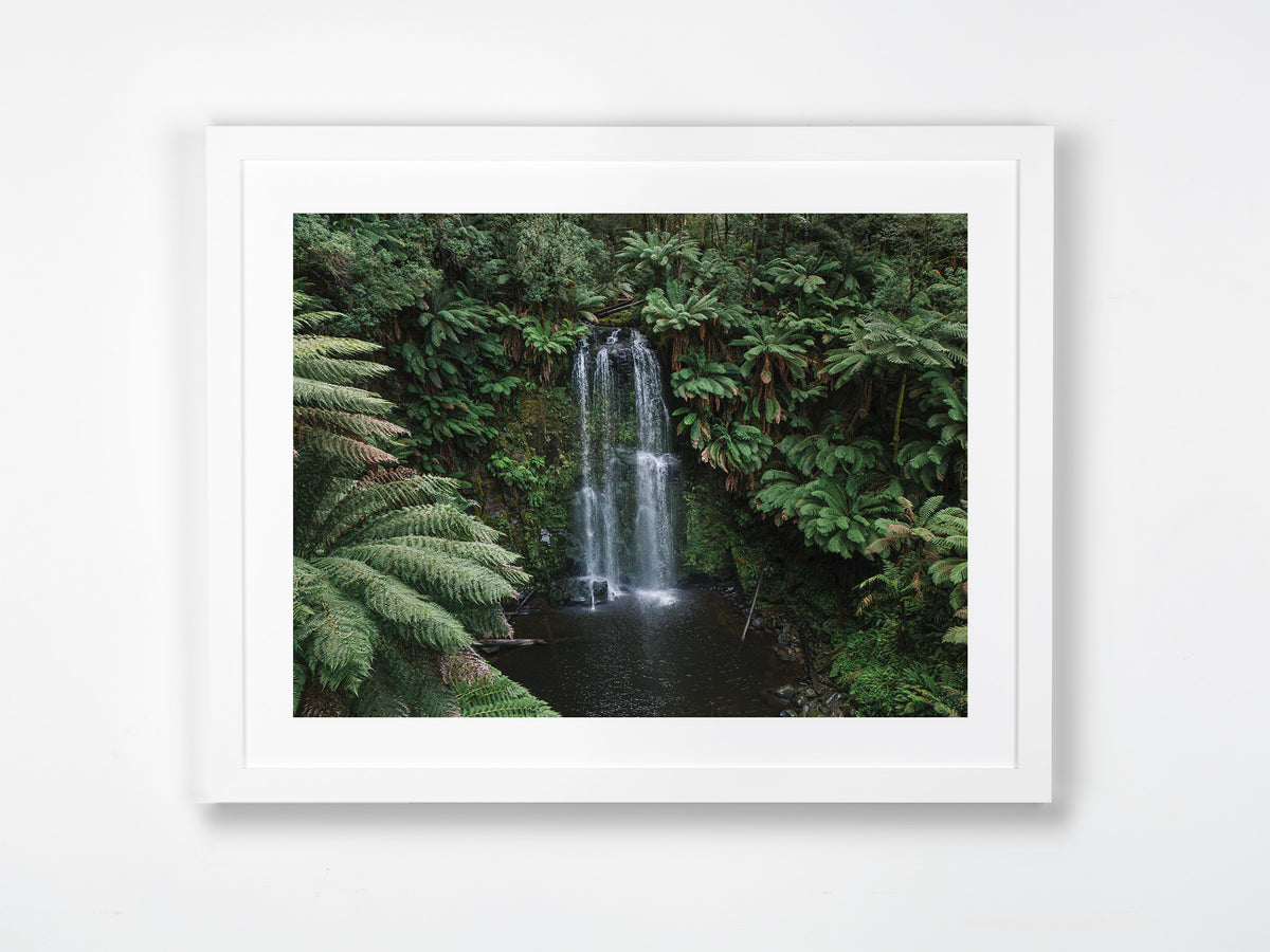 Beauchamp Falls, Great Ocean Road. Aerial photography print by Salty Wings in a white Classic Frame, landscape (SW2494)