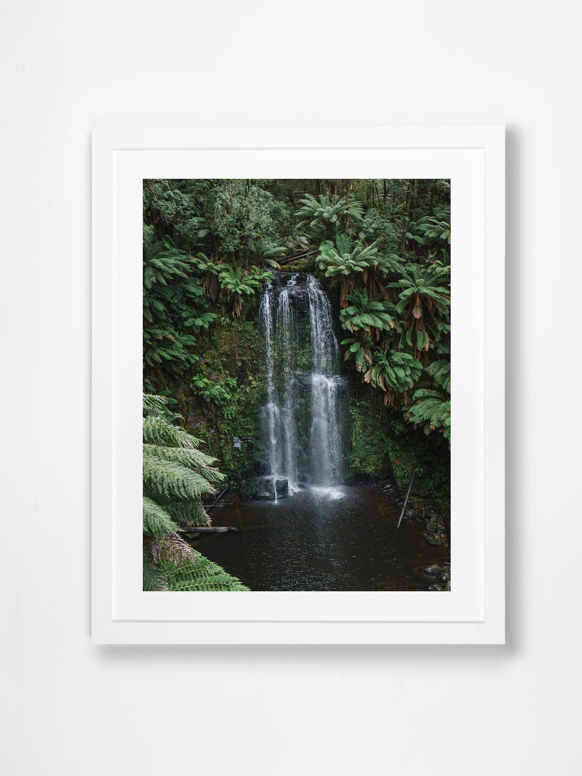 Beauchamp Falls, Great Ocean Road. Aerial photography print by Salty Wings in a white Classic Frame, portrait (SW2494)