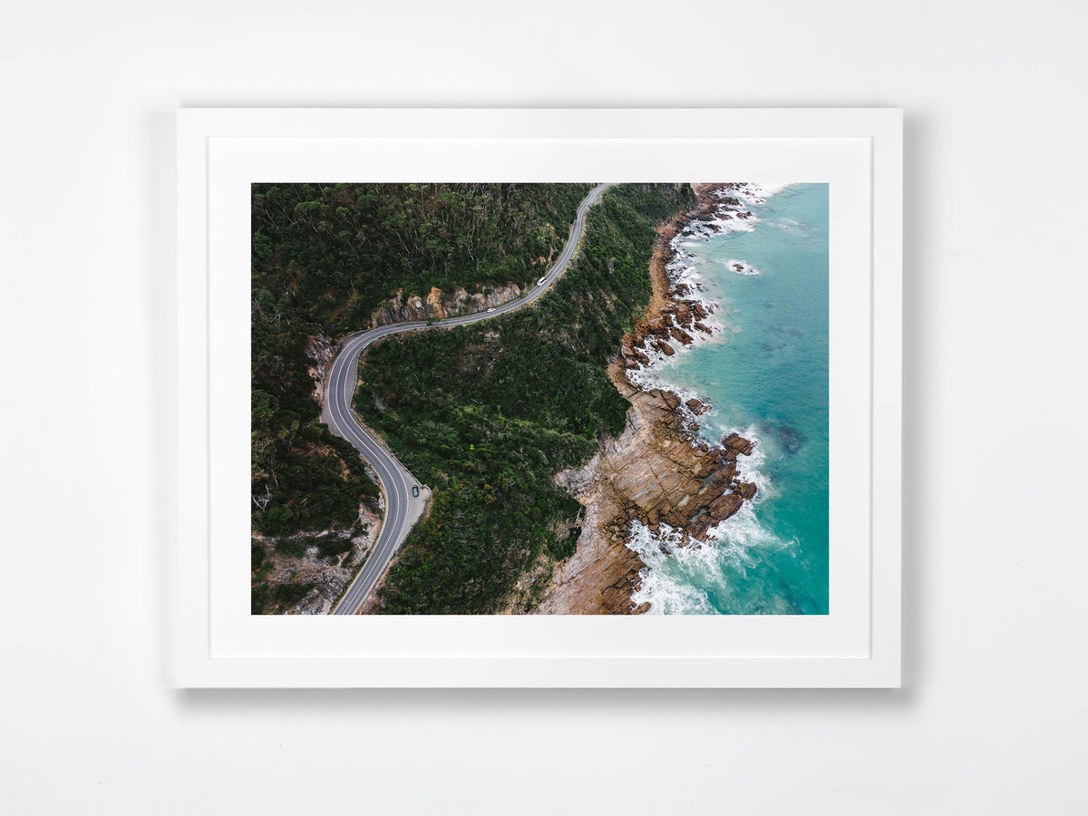 Great Ocean Road, Lorne, VIC. Aerial photography print by Salty Wings in a white Classic Frame, landscape (SW2495)