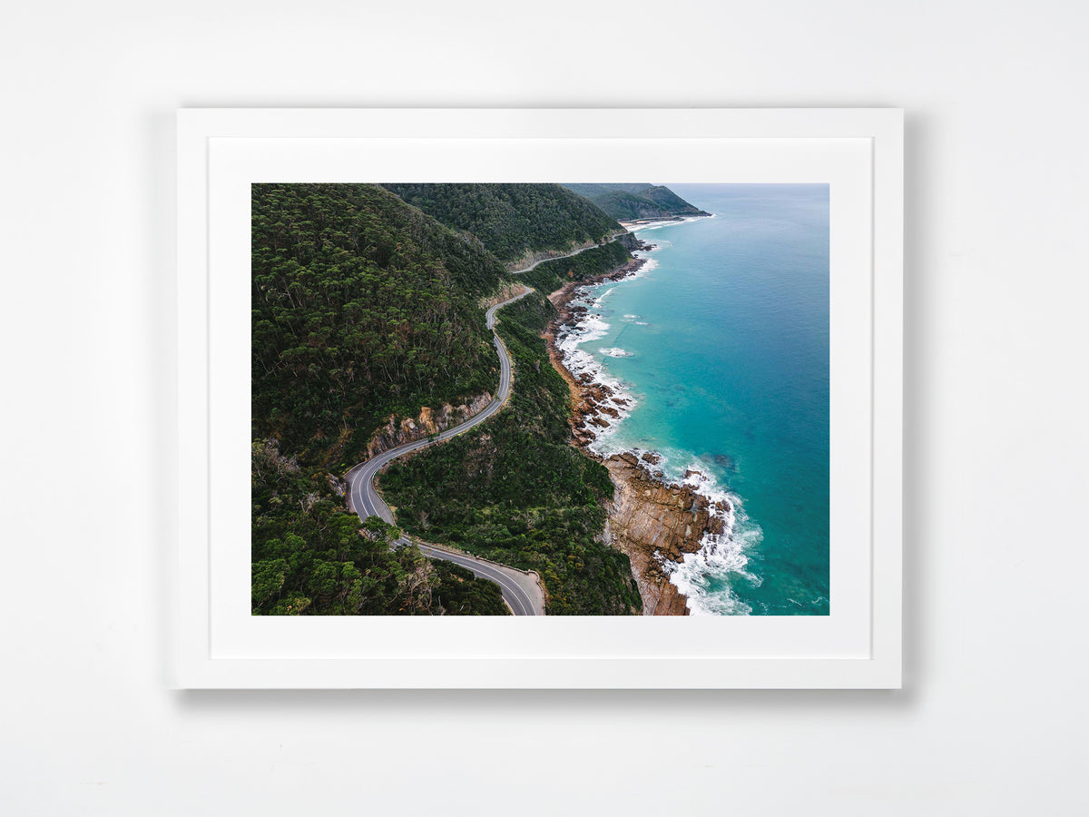 Great Ocean Road, Lorne, VIC. Aerial photography print by Salty Wings in a white Classic Frame, landscape (SW2496)