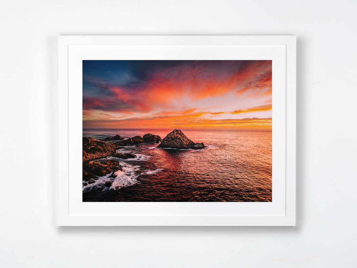 Sugarloaf Rock, Dunsborough, South West, WA. Aerial photography print by Salty Wings in a white Classic Frame, landscape (SW2504)