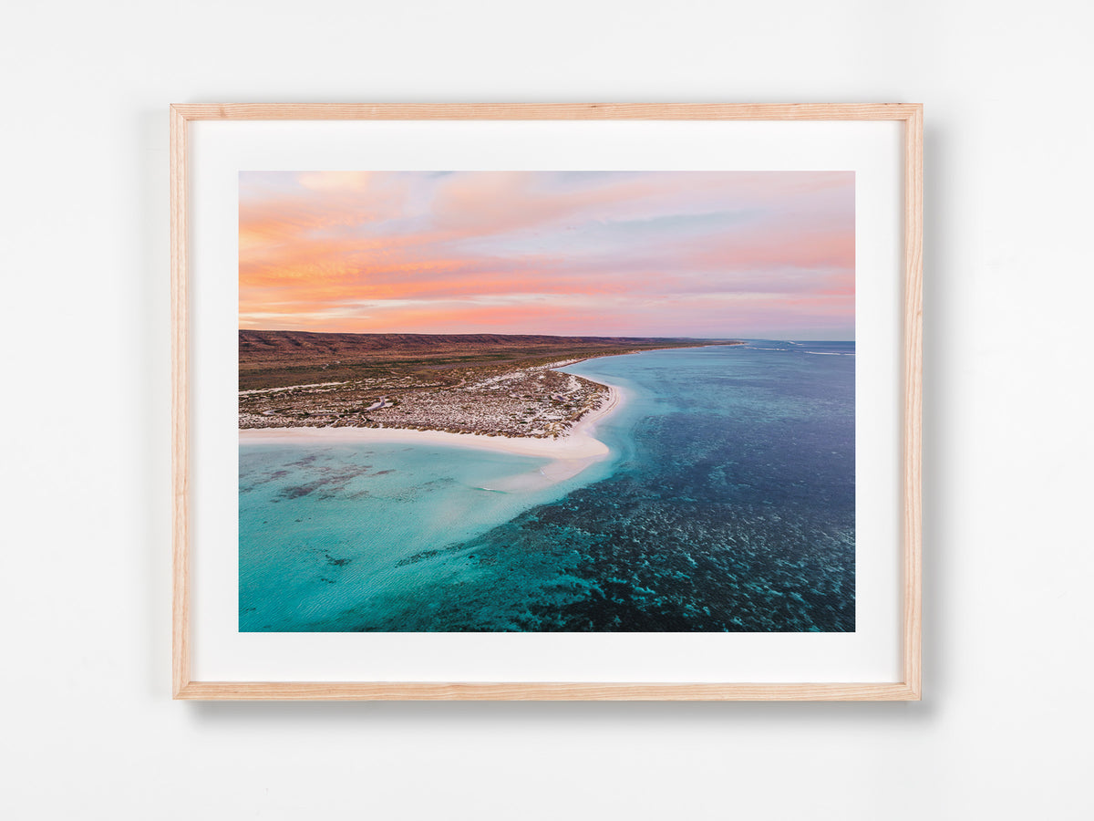 Turquoise Bay, Exmouth, WA. Aerial photography print by Salty Wings in a Raw Oak Deep Set Frame, landscape (SW2511)