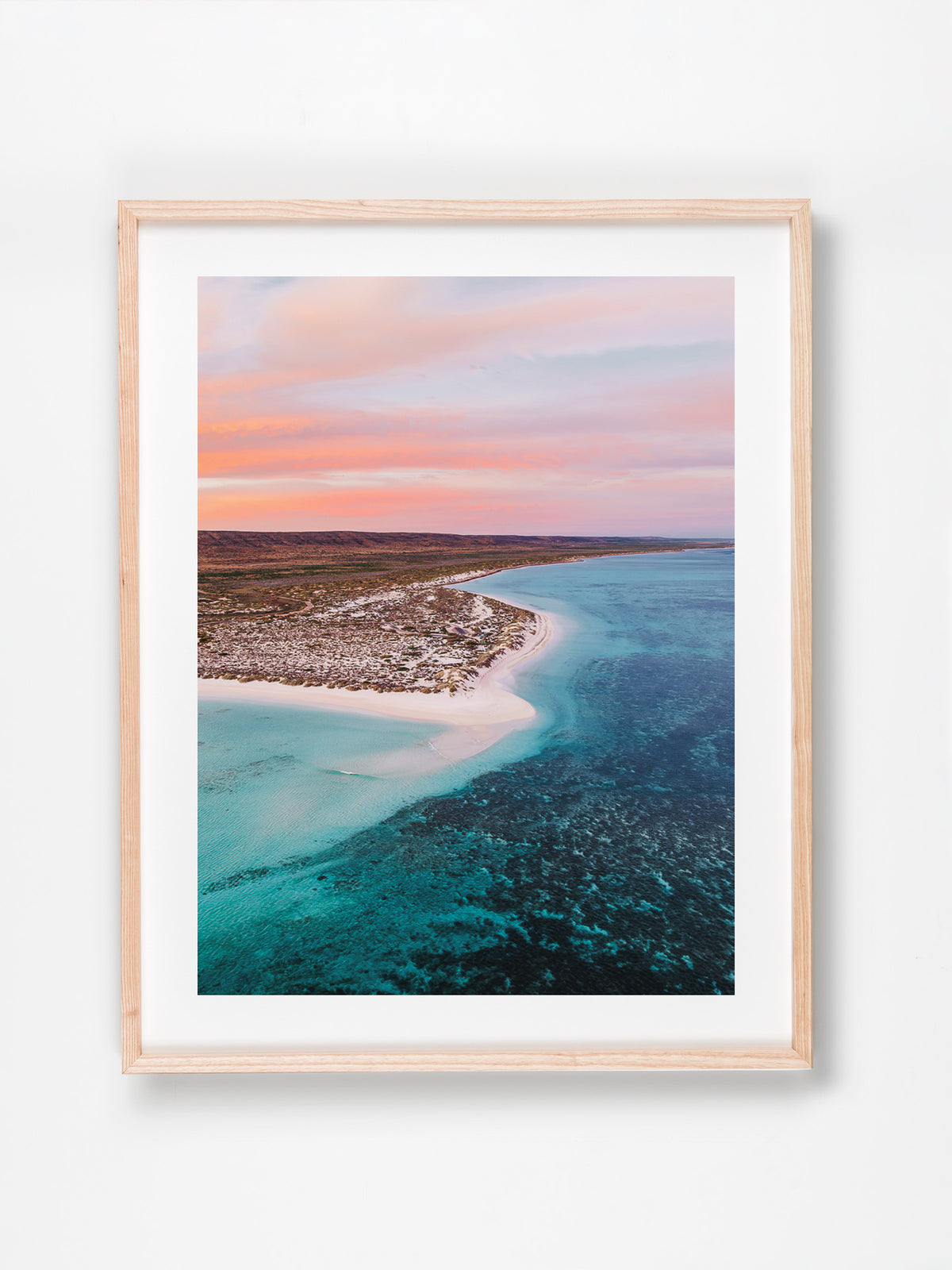 Turquoise Bay, Exmouth, WA. Aerial photography print by Salty Wings in a Raw Oak Deep Set Frame, portrait (SW2511)