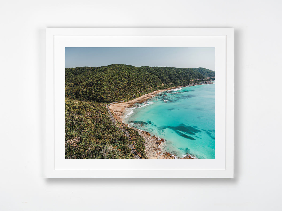 Jamieson Creek, Great Ocean Road, VIC. Aerial photography print by Salty Wings in a white Classic Frame, landscape (SW2518)