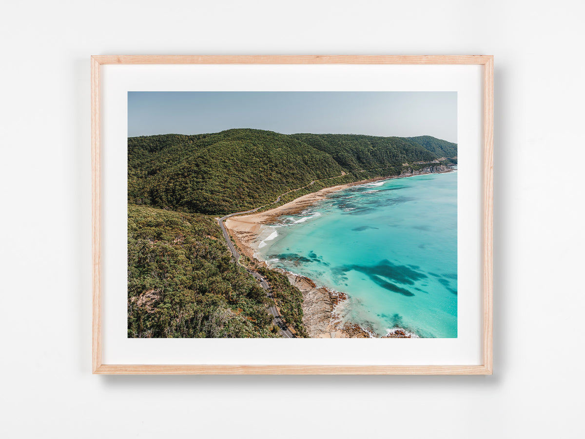 Jamieson Creek, Great Ocean Road, VIC. Aerial photography print by Salty Wings in a Raw Oak Deep Set Frame, landscape (SW2518)
