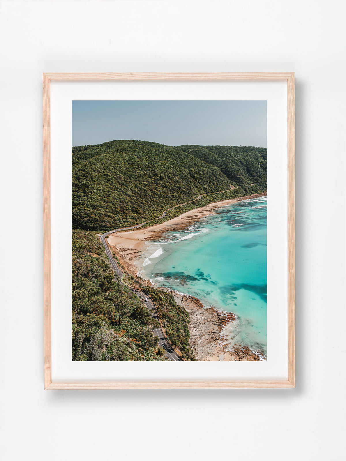 Jamieson Creek, Great Ocean Road, VIC. Aerial photography print by Salty Wings in a Raw Oak Deep Set Frame, portrait (SW2518)