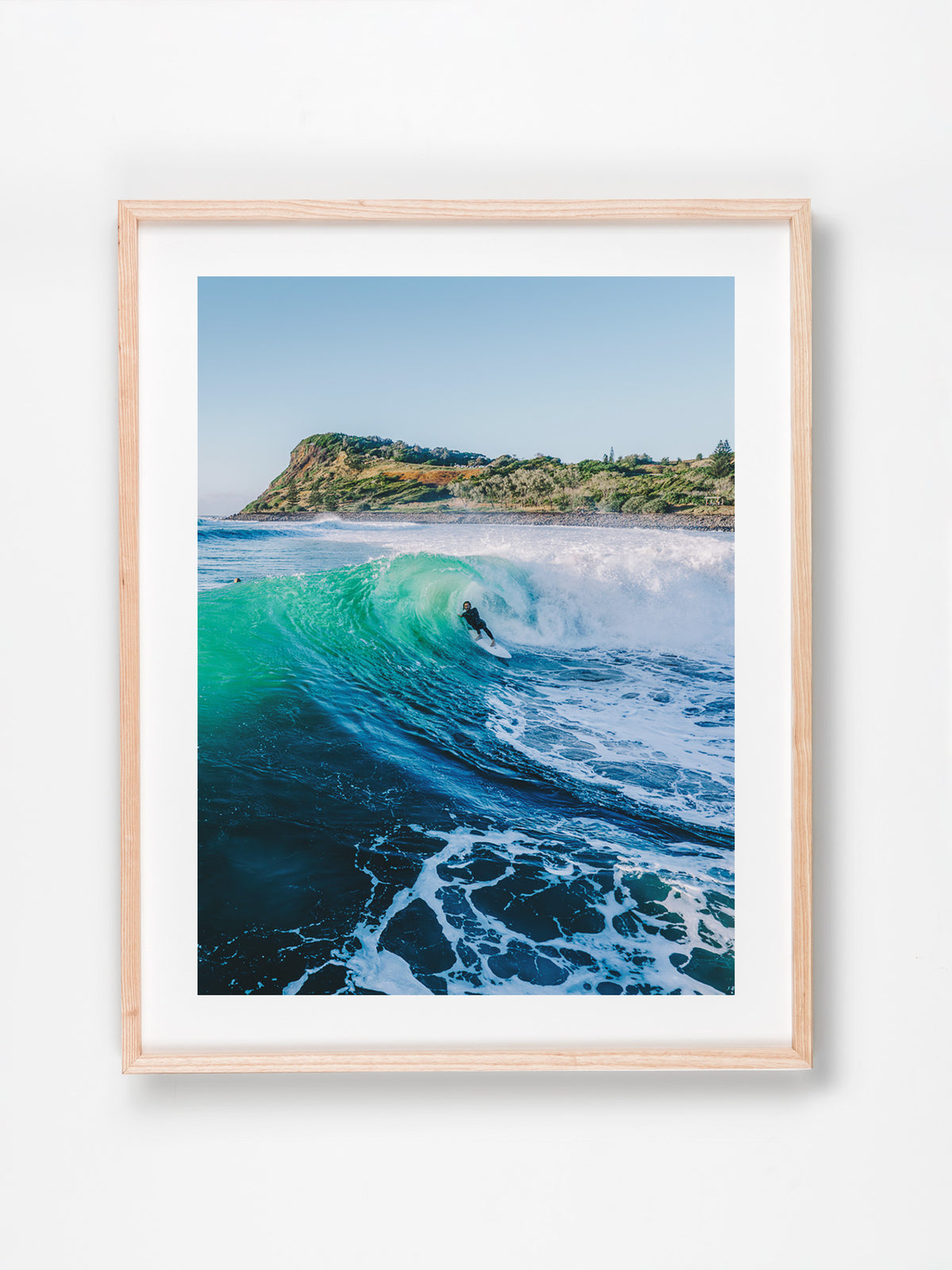Lennox Head, Ballina, Northern Rivers, NSW. Aerial photography print by Salty Wings in a Raw Oak Deep Set Frame, portrait (SW2519)